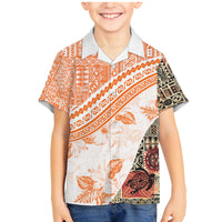 Hawaiian Tapa Family Matching Mermaid Dress and Hawaiian Shirt Traditional Vintage Pattern Orange LT05 Son's Shirt Orange - Polynesian Pride
