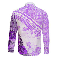 Hawaiian Tapa Family Matching Off Shoulder Long Sleeve Dress and Hawaiian Shirt Traditional Vintage Pattern Violet LT05 - Polynesian Pride