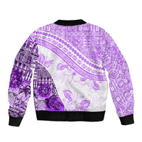 Hawaiian Tapa Sleeve Zip Bomber Jacket Traditional Vintage Pattern Violet LT05 - Polynesian Pride