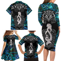 New Zealand Aotearoa Family Matching Long Sleeve Bodycon Dress and Hawaiian Shirt Maori Taniwha Paua Shell LT05 - Polynesian Pride
