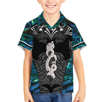New Zealand Aotearoa Family Matching Long Sleeve Bodycon Dress and Hawaiian Shirt Maori Taniwha Paua Shell LT05 Son's Shirt Black - Polynesian Pride