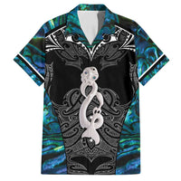 New Zealand Aotearoa Family Matching Off Shoulder Maxi Dress and Hawaiian Shirt Maori Taniwha Paua Shell LT05 Dad's Shirt - Short Sleeve Black - Polynesian Pride