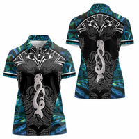 New Zealand Aotearoa Women Polo Shirt Maori Taniwha Paua Shell