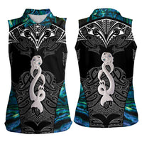 New Zealand Aotearoa Women Sleeveless Polo Shirt Maori Taniwha Paua Shell