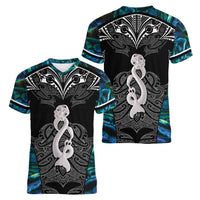 New Zealand Aotearoa Women V-Neck T-Shirt Maori Taniwha Paua Shell LT05 - Polynesian Pride