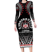 Personalised Samoa Black Saturday Long Sleeve Bodycon Dress Samoa For Samoans LT05 Long Dress Black - Polynesian Pride