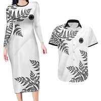 Custom New Zealand Football Couples Matching Long Sleeve Bodycon Dress and Hawaiian Shirt Aotearoa Pride LT05 White - Polynesian Pride