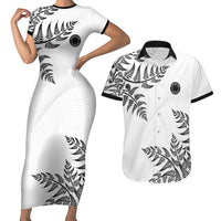 Custom New Zealand Football Couples Matching Short Sleeve Bodycon Dress and Hawaiian Shirt Aotearoa Pride LT05 White - Polynesian Pride