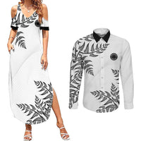 Custom New Zealand Football Couples Matching Summer Maxi Dress and Long Sleeve Button Shirt Aotearoa Pride LT05 White - Polynesian Pride