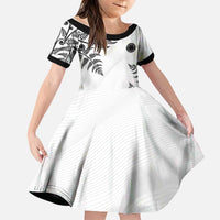 Custom New Zealand Football Family Matching Long Sleeve Bodycon Dress and Hawaiian Shirt Aotearoa Pride LT05 Daughter's Dress White - Polynesian Pride