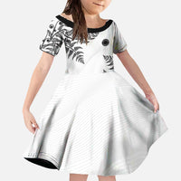 Custom New Zealand Football Family Matching Off The Shoulder Long Sleeve Dress and Hawaiian Shirt Aotearoa Pride LT05 Daughter's Dress White - Polynesian Pride