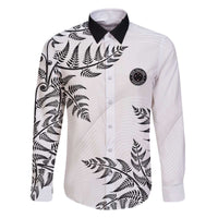 Custom New Zealand Football Family Matching Off The Shoulder Long Sleeve Dress and Hawaiian Shirt Aotearoa Pride LT05 Dad's Shirt - Long Sleeve White - Polynesian Pride