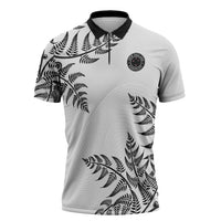 Custom New Zealand Football Zipper Polo Shirt Aotearoa Pride LT05 White - Polynesian Pride
