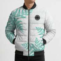 Custom New Zealand Football Bomber Puffer Jacket Aotearoa Pride Aqua Version - Polynesian Pride