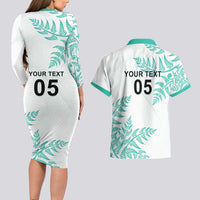 Custom New Zealand Football Couples Matching Long Sleeve Bodycon Dress and Hawaiian Shirt Aotearoa Pride Aqua Version LT05 - Polynesian Pride