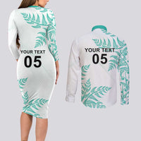 Custom New Zealand Football Couples Matching Long Sleeve Bodycon Dress and Long Sleeve Button Shirt Aotearoa Pride Aqua Version - Polynesian Pride