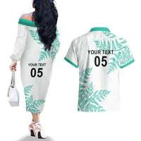 Custom New Zealand Football Couples Matching Off The Shoulder Long Sleeve Dress and Hawaiian Shirt Aotearoa Pride Aqua Version LT05 - Polynesian Pride