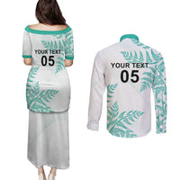 Custom New Zealand Football Couples Matching Puletasi and Long Sleeve Button Shirt Aotearoa Pride Aqua Version - Polynesian Pride