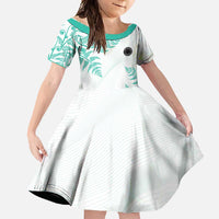 Custom New Zealand Football Family Matching Long Sleeve Bodycon Dress and Hawaiian Shirt Aotearoa Pride Aqua Version LT05 Daughter's Dress Aqua - Polynesian Pride