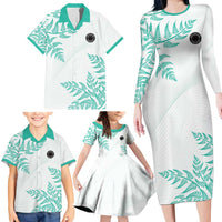 Custom New Zealand Football Family Matching Long Sleeve Bodycon Dress and Hawaiian Shirt Aotearoa Pride Aqua Version LT05 - Polynesian Pride