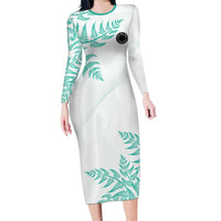 Custom New Zealand Football Family Matching Long Sleeve Bodycon Dress and Hawaiian Shirt Aotearoa Pride Aqua Version LT05 Mom's Dress Aqua - Polynesian Pride