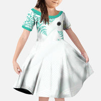 Custom New Zealand Football Family Matching Off Shoulder Maxi Dress and Hawaiian Shirt Aotearoa Pride Aqua Version LT05 Daughter's Dress Aqua - Polynesian Pride