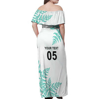 Custom New Zealand Football Family Matching Off Shoulder Maxi Dress and Hawaiian Shirt Aotearoa Pride Aqua Version - Polynesian Pride