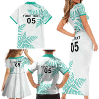 Custom New Zealand Football Family Matching Short Sleeve Bodycon Dress and Hawaiian Shirt Aotearoa Pride Aqua Version LT05 - Polynesian Pride