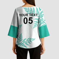 Custom New Zealand Football Kimono Sleeve Blouse Aotearoa Pride Aqua Version - Polynesian Pride