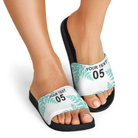 Custom New Zealand Football Slide Sandals Aotearoa Pride Aqua Version - Polynesian Pride