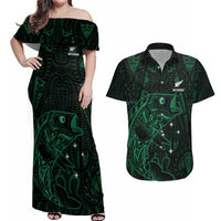 Custom New Zealand Fishing Couples Matching Off Shoulder Maxi Dress and Hawaiian Shirt Maori Tribal Pattern - Polynesian Pride