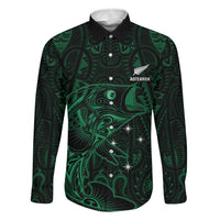Custom New Zealand Fishing Family Matching Mermaid Dress and Hawaiian Shirt Maori Tribal Pattern LT05 Dad's Shirt - Long Sleeve Black - Polynesian Pride