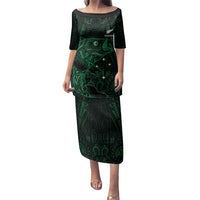 Custom New Zealand Fishing Family Matching Puletasi and Hawaiian Shirt Maori Tribal Pattern LT05 Mom's Dress Black - Polynesian Pride