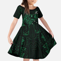 Custom New Zealand Fishing Kid Short Sleeve Dress Maori Tribal Pattern LT05 KID Black - Polynesian Pride
