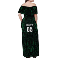 Custom New Zealand Fishing Off Shoulder Maxi Dress Maori Tribal Pattern - Polynesian Pride