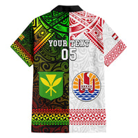 Custom Hawaii And Tahiti Family Matching Off Shoulder Short Dress and Hawaiian Shirt Coat Of Arms Polynesian Pattern LT05 - Polynesian Pride