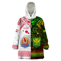 Custom Hawaii And Tahiti Wearable Blanket Hoodie Coat Of Arms Polynesian Pattern LT05 One Size Reggae - Polynesian Pride