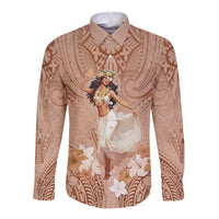 Hawaii Women's Day Long Sleeve Button Shirt With Polynesian Pattern LT05 Unisex Brown - Polynesian Pride