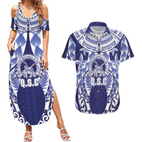 Personalised Tonga Queen Salote College Couples Matching Summer Maxi Dress and Hawaiian Shirt Centenary Navy Version