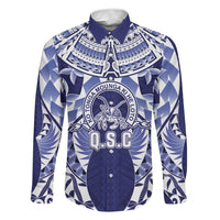Personalised Tonga Queen Salote College Family Matching Off Shoulder Maxi Dress and Hawaiian Shirt Centenary Navy Version LT05 Dad's Shirt - Long Sleeve Navy - Polynesian Pride