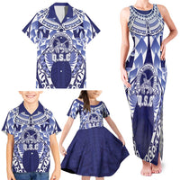 Personalised Tonga Queen Salote College Family Matching Tank Maxi Dress and Hawaiian Shirt Centenary Navy Version LT05 - Polynesian Pride