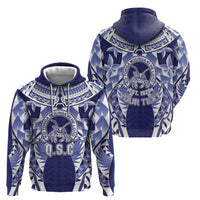 Personalised Tonga Queen Salote College Zip Hoodie Centenary Navy Version LT05 - Polynesian Pride