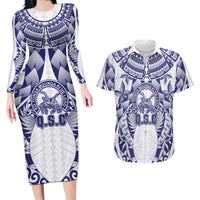 Personalised Tonga Queen Salote College Couples Matching Long Sleeve Bodycon Dress and Hawaiian Shirt Centenary White Version LT05 White - Polynesian Pride