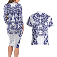 Personalised Tonga Queen Salote College Couples Matching Long Sleeve Bodycon Dress and Hawaiian Shirt Centenary White Version LT05 - Polynesian Pride