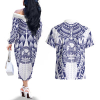 Personalised Tonga Queen Salote College Couples Matching Off The Shoulder Long Sleeve Dress and Hawaiian Shirt Centenary White Version