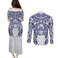 Personalised Tonga Queen Salote College Couples Matching Puletasi and Long Sleeve Button Shirt Centenary White Version