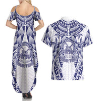 Personalised Tonga Queen Salote College Couples Matching Summer Maxi Dress and Hawaiian Shirt Centenary White Version