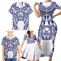 Personalised Tonga Queen Salote College Family Matching Short Sleeve Bodycon Dress and Hawaiian Shirt Centenary White Version LT05 - Polynesian Pride