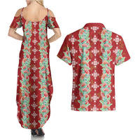 Hawaii Ohia Lehua Couples Matching Summer Maxi Dress and Hawaiian Shirt Tropical Vibes Crimson LT05 - Polynesian Pride