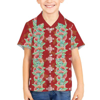 Hawaii Ohia Lehua Family Matching Off Shoulder Short Dress and Hawaiian Shirt Tropical Vibes Crimson